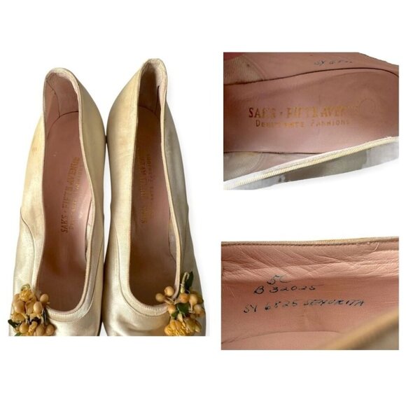 Saks Fifth Avenue 'Debutante Fashions' Ivory Satin Heels – Circa‎ 1950s, 5C - Picture 11 of 13